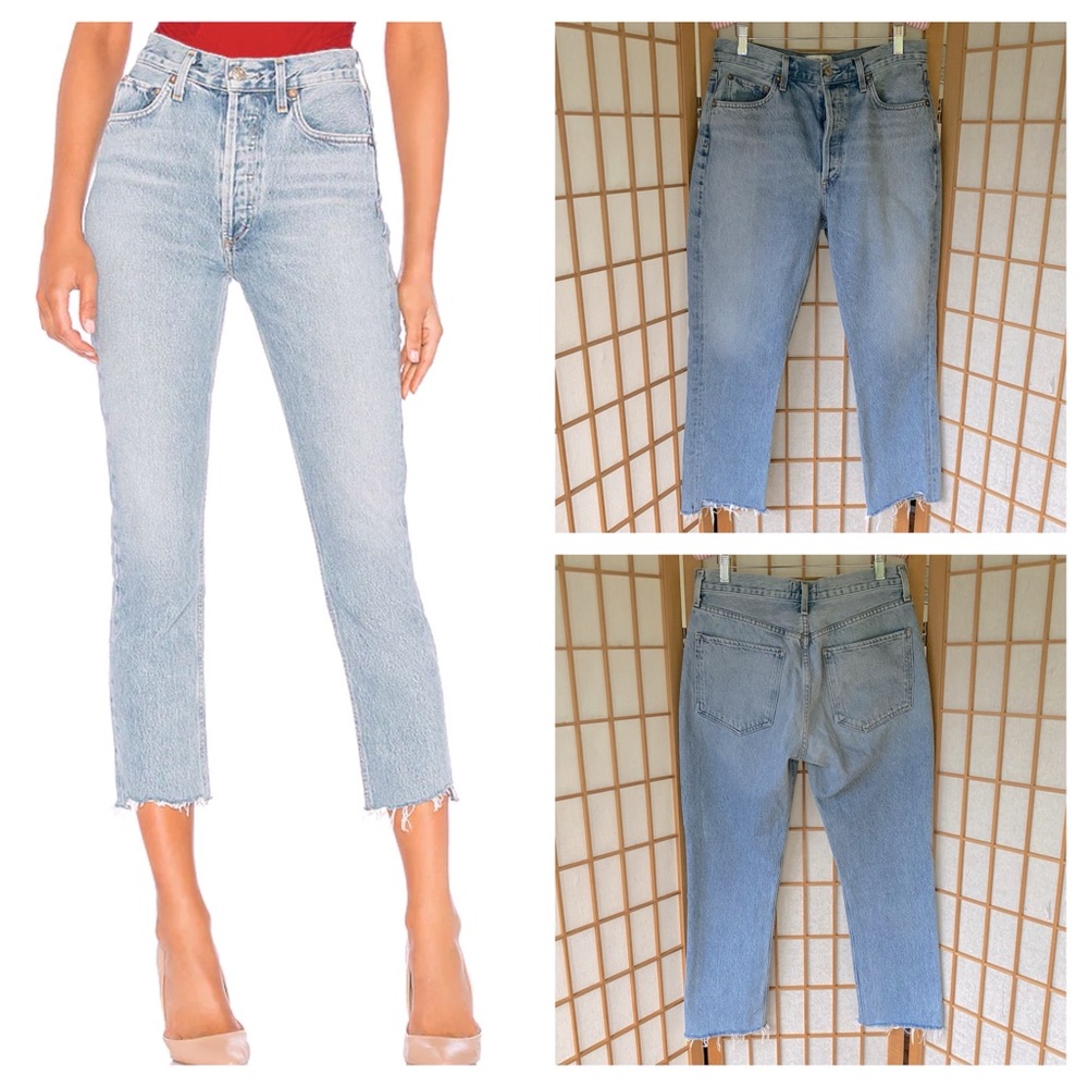 Agolde Riley High School Rise Hidden Button Fly Frayed Hem Jeans SZ 29